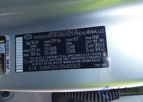 2025 Hyundai Santa Fe Hybrid Sel from USA, damaged, VIN 5NMP2DG13SH022625